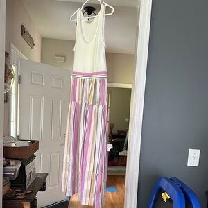 Loft Striped Maxi Dress in White and Pastel Colors